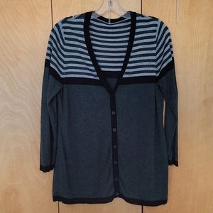 Button front cardigan multi-tone grey stripes size medium